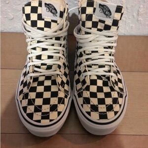 Vans Black and Cream Checkerboard High-Top Sneakers